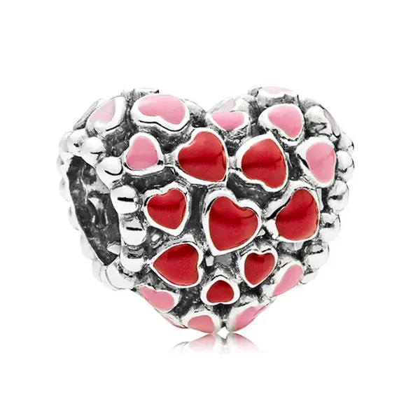 Charm with many red hearts for Pandora bracelet